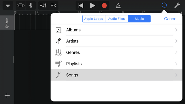 How to add music from itunes to garageband on ipad